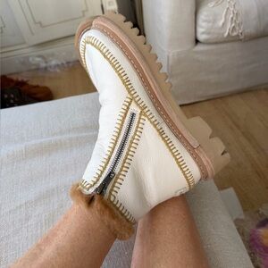 Nordstrom NEW Laidback London Setsu Side Zip Ankle Boot White Leather Boho chic